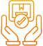 Hands holding package with checkmark icon.